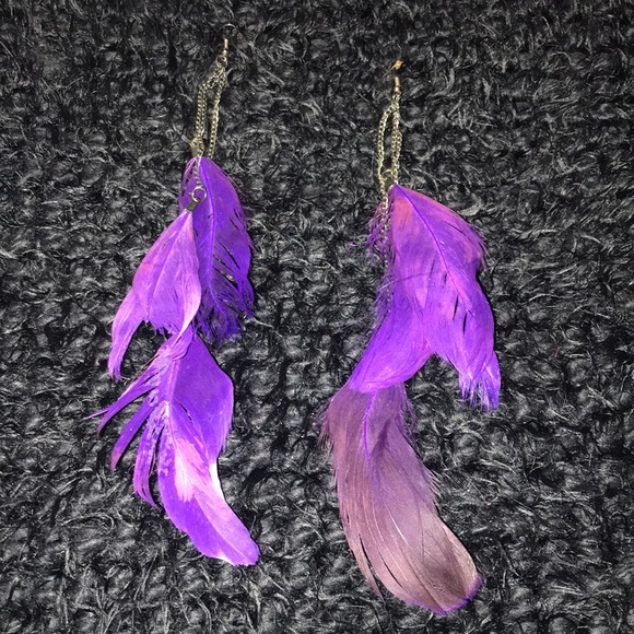 Purple Feather Earrings - Picture 2 of 16
